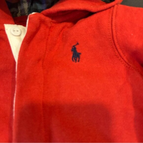 Ralph Lauren Polo Hooded Sweatsuit Romper Red - Picture 2 of 6